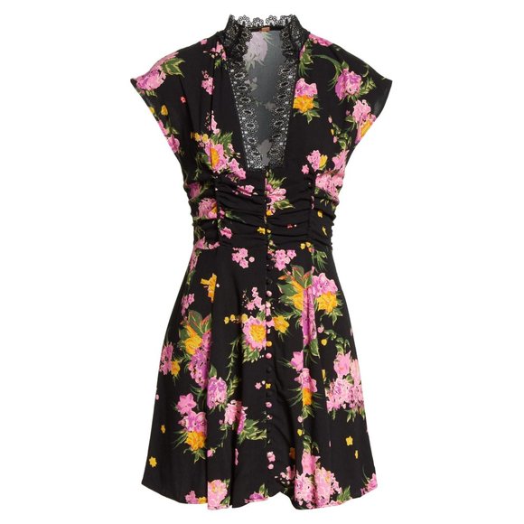 Free People Dresses & Skirts - FREE PEOPLE Alora Black Floral Print Mini Dress sz 4 Women's Minidress